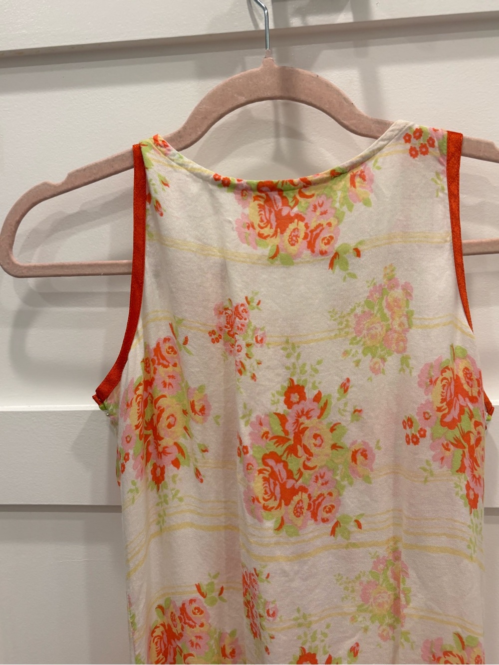 Sleeveless Floral Midi Dress in White with Pink and Green Trim - Picture 6 of 6